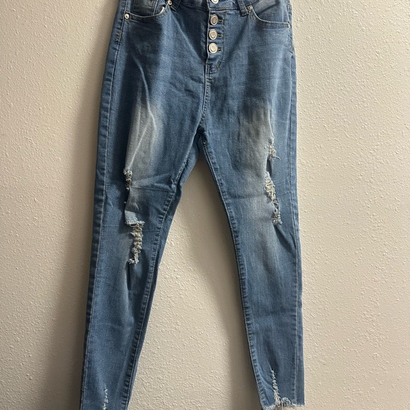 Pastels High Rise Button-Fly Blue Jeans - Picture 1 of 3